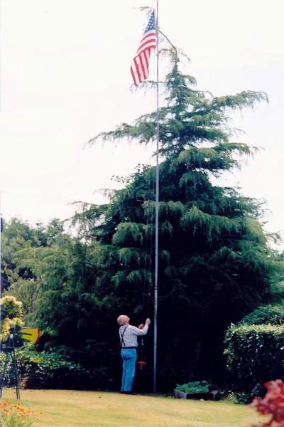 Allen Boyes (Grandpa, Dad) Raising U.S. Flag, August 2002